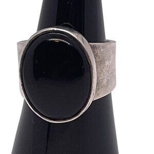 Sterling Silver 925 Mexico Black Onyx Cabochon Statement Wide Band Ring Sz 8 VTG